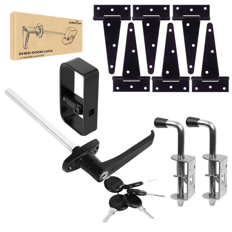 Hurrikom Shed Door Hardware Kit with Hinges, Latch, Lock, and Handle - Complete Gate Hardware Set for Your Shed Door - Image 1